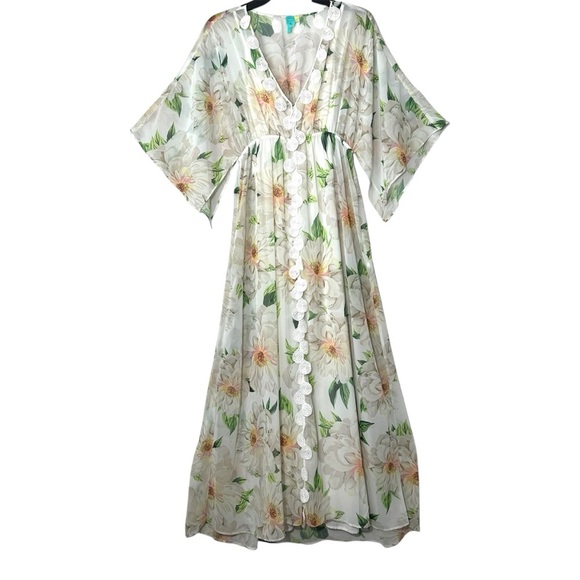 Farm Rio x Anthropologie Dahlia Boho White Chiffon Floral Maxi Dress size XS - Picture 5 of 16